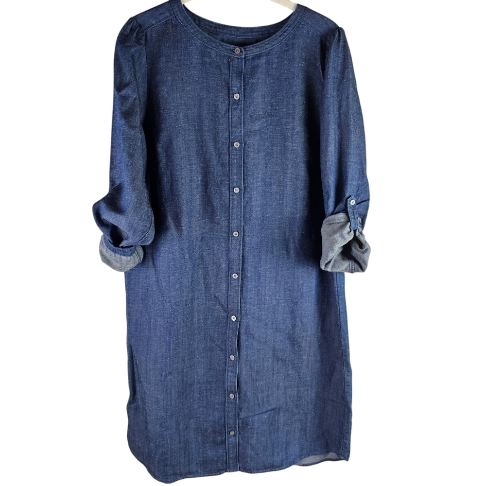 LOFT Linen Chambray Button Down Shirt Dress in Small